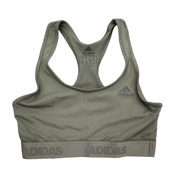 Adidas Sports Bra Womens XS Gray Scoop Neck Racerback Tech Fit Compression Top - Picture 1 of 12